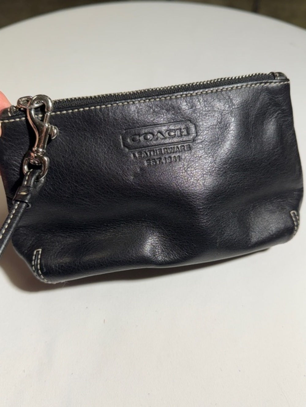 Coach Vintage  Black Leather Wristlet with Silver Hardware and Tassel